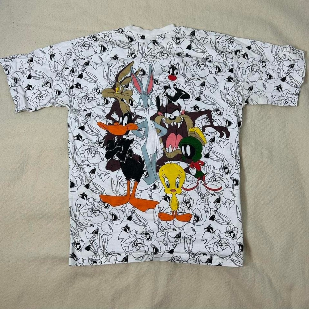 Vintage 90's Peace Tag Looney Tunes Taz Bugs Bunny All over print T-shirt large - Picture 4 of 4
